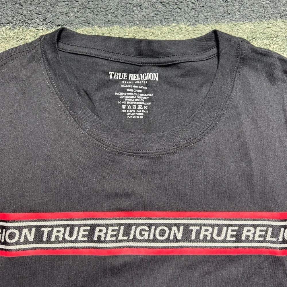 True Religion Black T-Shirt with Red and White Accents